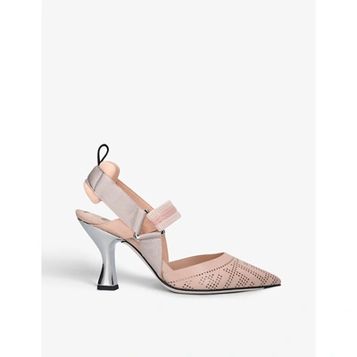 Shop Fendi Womens Pale Pink Colibrì Slingback Leather Heeled Sandals 3