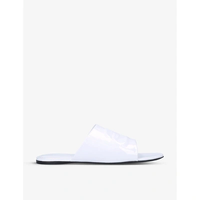 Shop Balenciaga Oval Bb Patent-leather Sandals In White