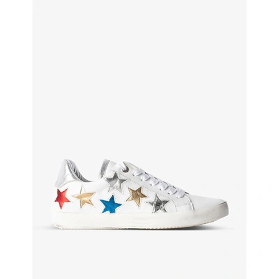 Shop Zadig & Voltaire Used Star Leather Low-top Trainers In Blanc