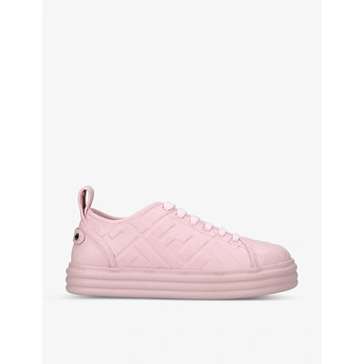 Shop Fendi Womens Pale Pink Ff-embossed Leather Flatform Trainers 6