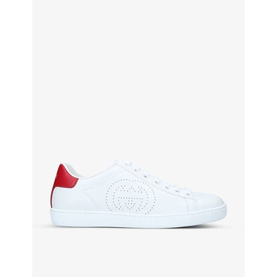 Shop Gucci Women's New Ace Perforated Leather Trainers In White/red