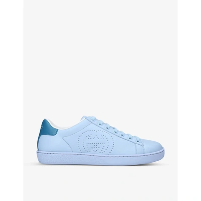 Shop Gucci New Ace Perforated Leather Trainers In Pale+blue