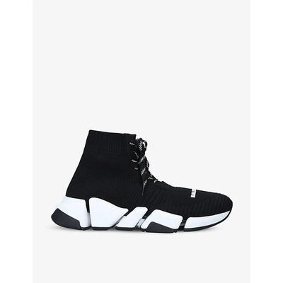 Shop Balenciaga Women's Speed 2.0 Stretch-knit Mid-top Trainers In Blk/white