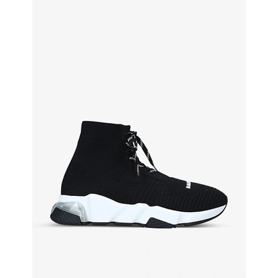 Shop Balenciaga Women's Speed Slip-on Knitted Mid-top Trainers In Blk/white