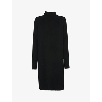 Shop Whistles Funnel-neck Wool-blend Dress In Black