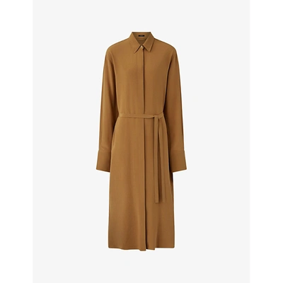 Shop Joseph Dold Belted Crepe De Chine Midi Dress In Cognac