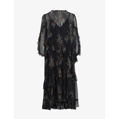 Shop Allsaints Macey Melisma Ruffle-tiered Crepe Dress In Black