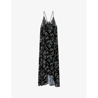 Shop Zadig & Voltaire Risty Lace-trimmed Floral Velvet Dress In Noir
