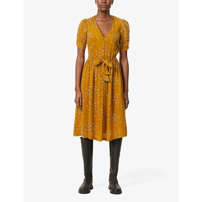 Sessun Roselili Graphic Pattern Woven Midi Dress In Golden | ModeSens