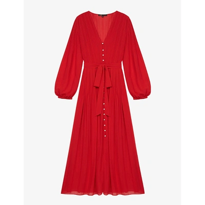 Shop Maje Rochi Pleated Crepe Midi Dress In Red