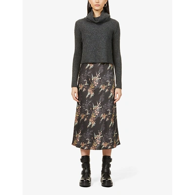 Shop Allsaints Tierny Melisma Jumper-overlay Wool-blend And Crepe Midi Dress In Charcoal Gry/b