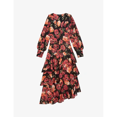Shop The Kooples Floral-print Puff-sleeve Dress In Mu01