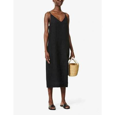 Shop Seafolly Linen-blend Slip Dress In Black