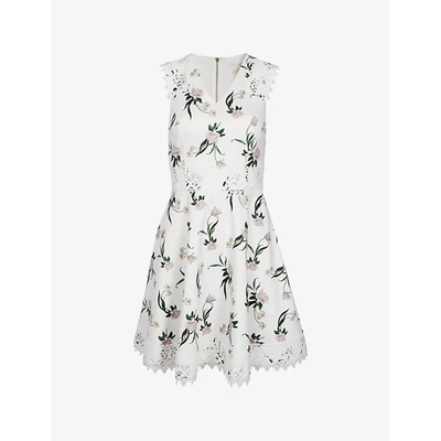 Shop Ted Baker Nolla Floral-print Stretch-crepe Dress In White