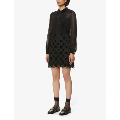 Shop Sandro Nevy Geometric-lace Crepe And Velvet Mini Dress