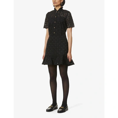 Shop Sandro Womens Black Felia Ruffle-trimmed Lace Dress 6
