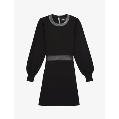 Shop The Kooples Leather-trim Woven Mini Dress