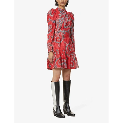 Shop Sandro Tali Paisley-jacquard Mini Wrap Dress In Red