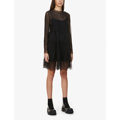 Shop Allsaints Briella Semi-sheer Stretch-lace Mini Dress In Black