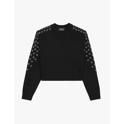 Shop The Kooples Star-embroidered Wool And Cashmere-blend Jumper In Bla01