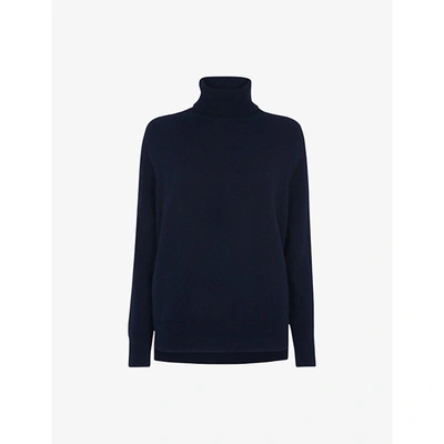Shop Whistles Roll-neck Cashmere Jumper In Navy