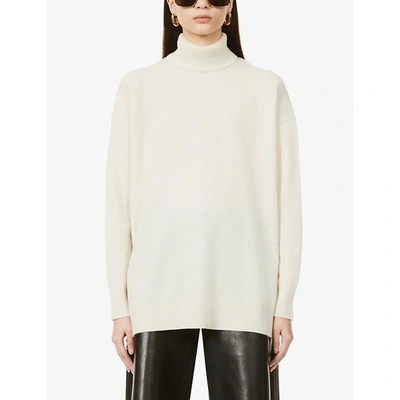 Shop Allsaints Gala Turtleneck Relaxed-fit Cashmere Jumper In Chalk+white