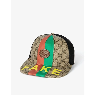 Shop Gucci Fake/not Brand-patch Cotton-blend Baseball Cap In Beige+multi