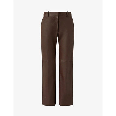 Shop Joseph Coleman Straight High-rise Leather Trousers In Plum