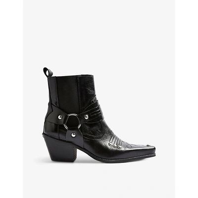 Topshop Mexico Western Leather Ankle Boots In Black | ModeSens