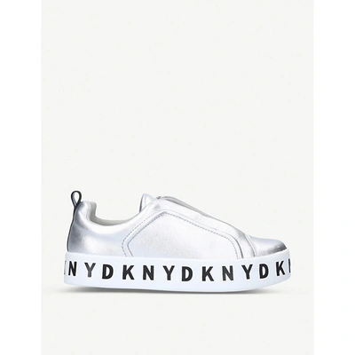 Shop Dkny Bashi Branded-sole Leather Skate Shoes In Silver