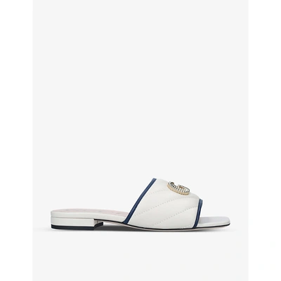 Shop Gucci Jolie Gg-embellished Leather Sliders In White/oth