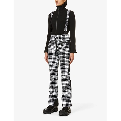 Shop Goldbergh Lily Houndstooth-print High-rise Stretch-woven Trousers In White