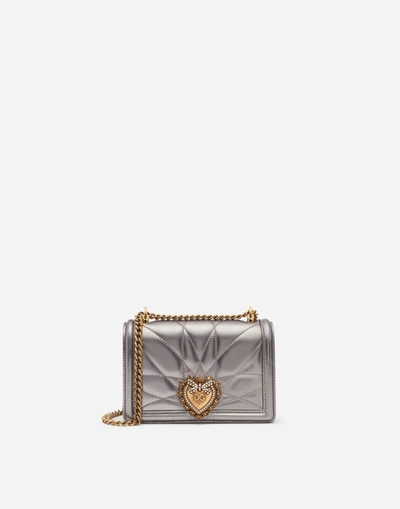 Shop Dolce & Gabbana Shoulder And Crossbody Bags - Small Devotion Crossbody Bag In Quilted Nappa Mordore  In Silver