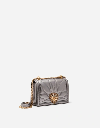 Shop Dolce & Gabbana Shoulder And Crossbody Bags - Small Devotion Crossbody Bag In Quilted Nappa Mordore  In Silver