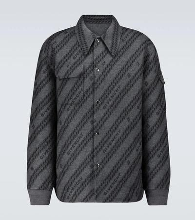 Shop Givenchy Wool, Silk And Cashmere Logo Jacket In Grey