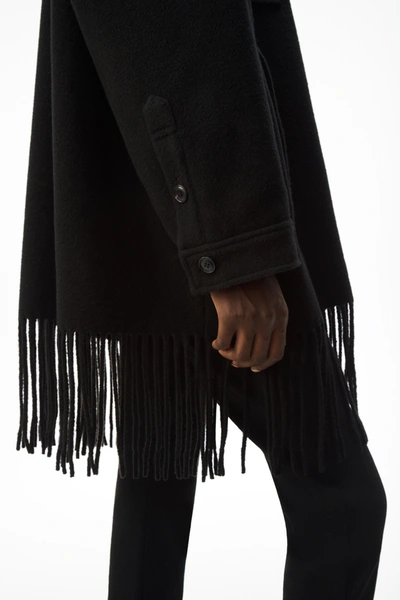 Shop Alexander Wang Wool Fringe Peacoat In Black