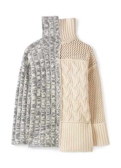 Shop St John Merino Wool And Cashmere Paneled Turtleneck Sweater In Heather Grey/ivory