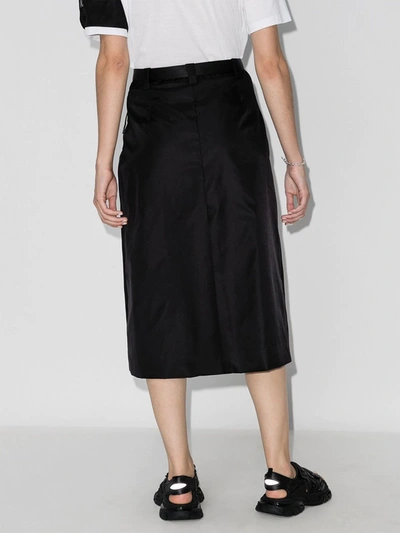 Shop Prada Black Gabardine Belted Midi Skirt