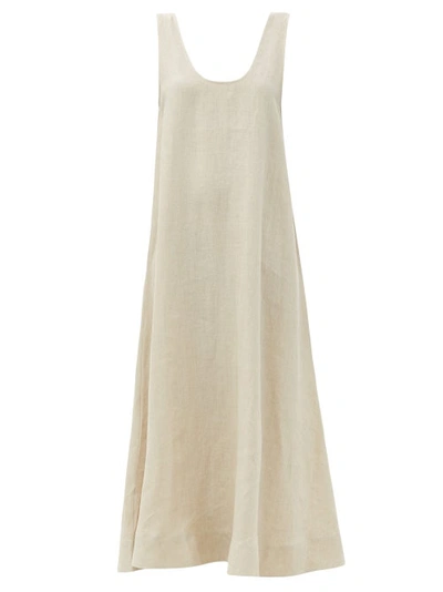 Asceno Capri Low-back Organic-linen Midi Dress In Light Beige | ModeSens