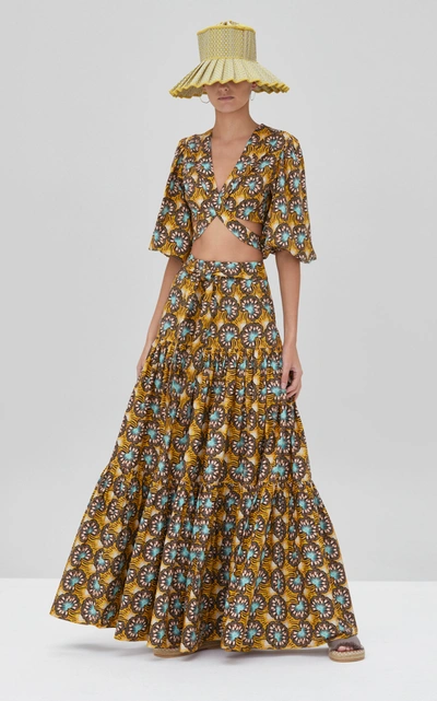 Shop Alexis Barina Belted Cotton-blend Maxi Skirt In Multi