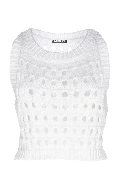 Shop Minuit Cropped Open-knit Sweater Vest In White