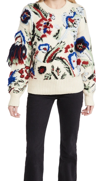 Tory Burch Hand-knit Intarsia Embroidered Jumper In Vintage Ivory | ModeSens