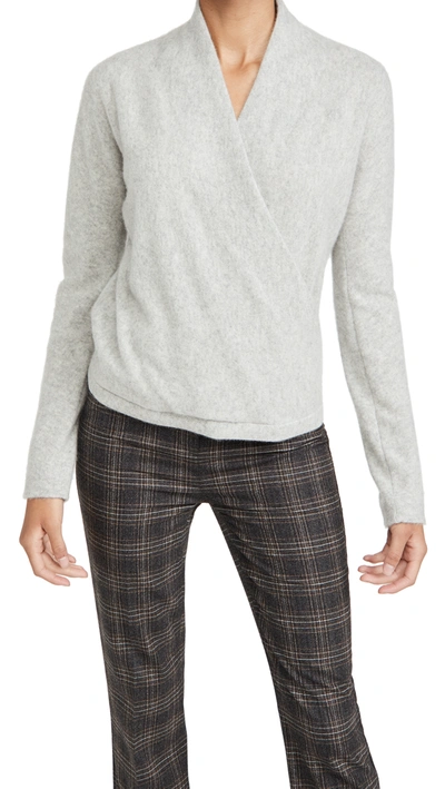 Shop Vince Wrap Front Cashmere Pullover In Soft Grey