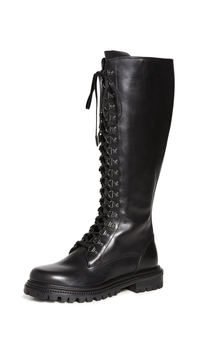 Shop Aquazzura Combat Flat Boots In Black