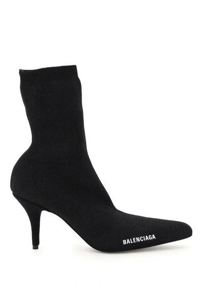 Shop Balenciaga Sock Boots In Lurex Knit In Black White