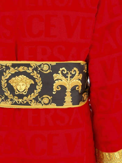 Shop Versace Home Baroque-trim Bathrobe In Red