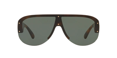 Versace Men's Semi-rimless Acetate Shield Sunglasses In Dark Green