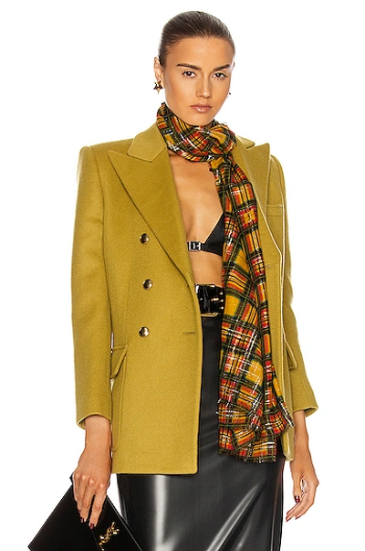 Shop Saint Laurent Double Breasted Blazer In Chartreuse