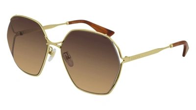 Shop Gucci Gg0818sa 002 Geometric Sunglasses In Brown