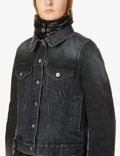 Shop Sacai Contrast-panel Shell And Denim Jacket In Blue+khaki